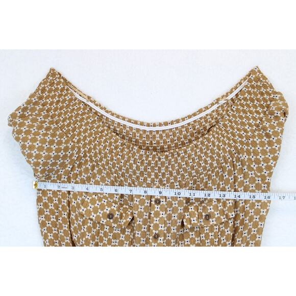 Sweet Wanderer Off Shoulder Top Floral Tan Short Slit Sleeve Women L Boho Chic - Picture 5 of 13